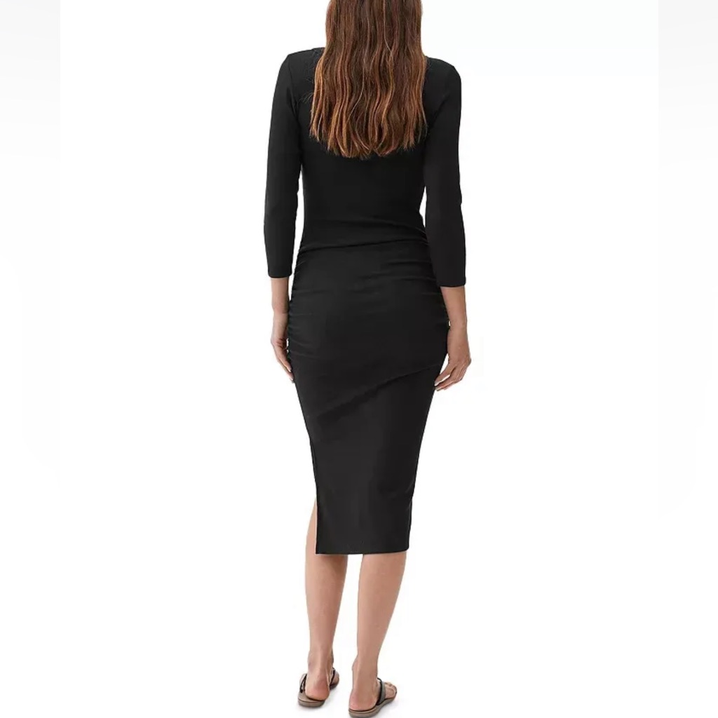 New Michael Stars Christina Ribbed Ruched Side Slit Black Dress M